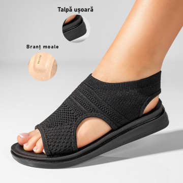 Sandale cu talpa joasa dama negre MOD08490, 3, modlet.ro