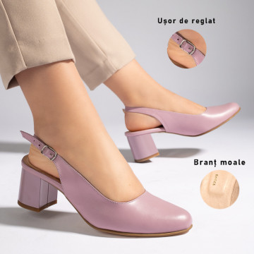 Sandale cu toc mov deschis dama din Piele naturala MOD11256, 4, modlet.ro