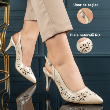 Sandale dama bej deschis cu toc subtire din Piele Naturala MOD11305, 3, modlet.ro