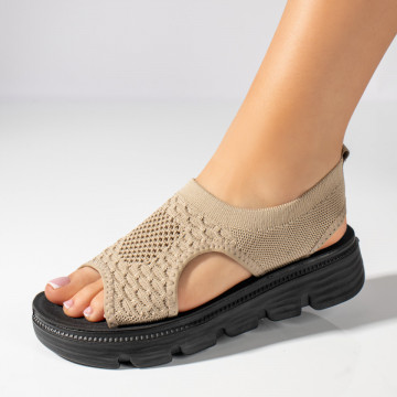 Sandale dama cu perforatii si talpa groasa bej inchis MOD11370, 1, modlet.ro