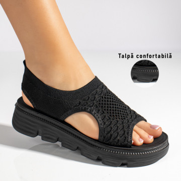 Sandale dama cu perforatii si talpa groasa negre MOD11370, 3, modlet.ro