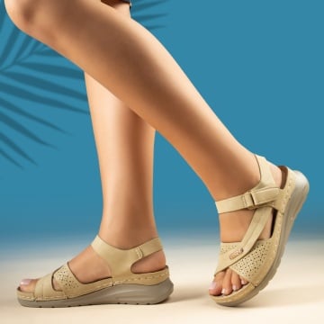 Sandale cu platforma, Sandale dama cu platforma bej EMA32, modlet.ro
