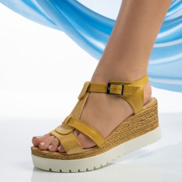 Sandale dama cu platforma galbene din Piele naturala ZEF08906, 4, zeforia.ro