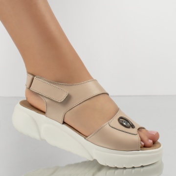 Sandale dama cu platforma si accesoriu metalic bej din Piele naturala MOD13647, 4, modlet.ro