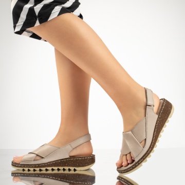 Sandale dama cu platforma si bareta bej din Piele naturala MOD13619, 3, modlet.ro