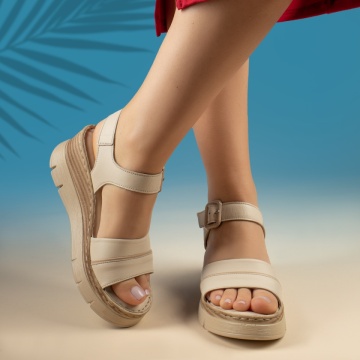 Sandale dama cu platforma si bareta bej din Piele naturala MOD13715, 3, modlet.ro