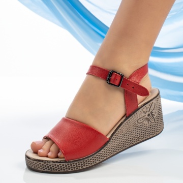 Sandale dama cu platforma si bareta rosii din Piele naturala ZEF13614, 2, zeforia.ro