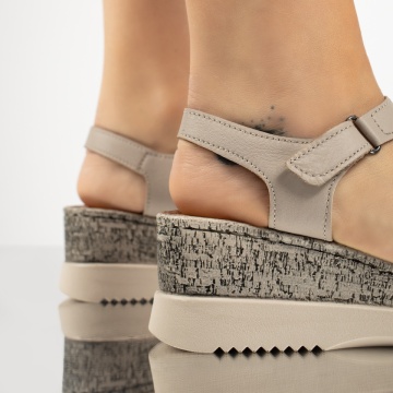 Sandale dama cu platforma si bartea bej din Piele naturala ZEF13631, 5, zeforia.ro