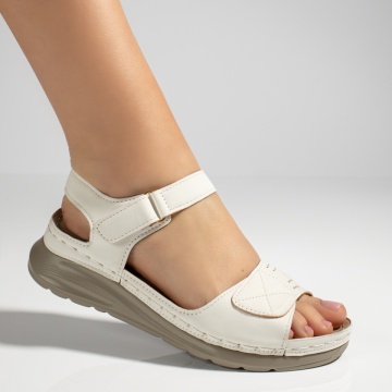 Sandale dama cu platforma si inchidere cu scai albe MOD13389, 2, modlet.ro