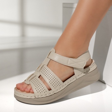 Sandale dama cu platforma si inchidere cu scai bej MOD14307, 2, modlet.ro