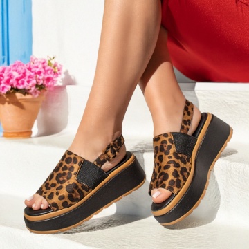 Sandale dama cu platforma si print maro MOD13526, 3, modlet.ro