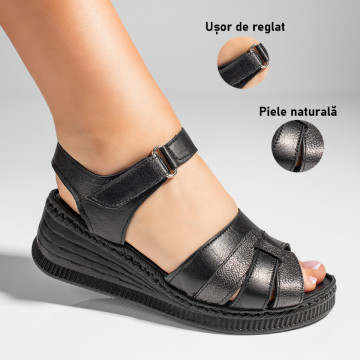 Sandale dama cu platforma si scai negre din Piele naturala MOD11426, 3, modlet.ro