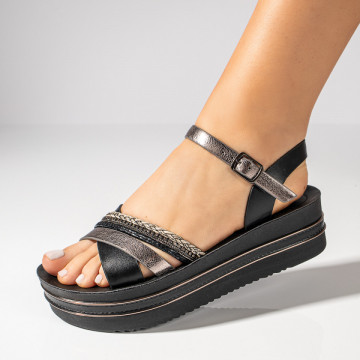 Sandale dama cu talpa groasa negre MOD09526, 1, modlet.ro