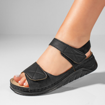 Sandale dama cu talpa groasa si inchidere cu scai negre MOD11453, 2, modlet.ro
