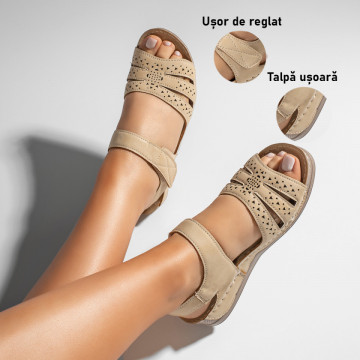 Sandale dama cu talpa groasa si perforatii bej DORA9, 3, modlet.ro