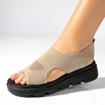 Sandale dama cu talpa groasa si perforatii bej inchis MOD11372, 1, modlet.ro