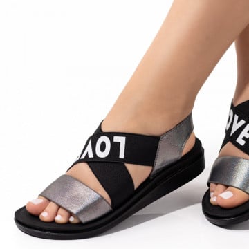 Sandale dama cu talpa joasa negre cu gri MOD04355, 1, modlet.ro