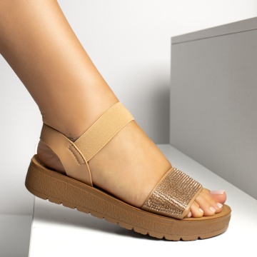 Sandale dama cu talpa joasa si aplicatii cu pietre maro MOD13384