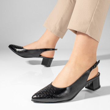 Sandale dama cu toc gros negre din Piele Naturala MOD11304, 2, modlet.ro