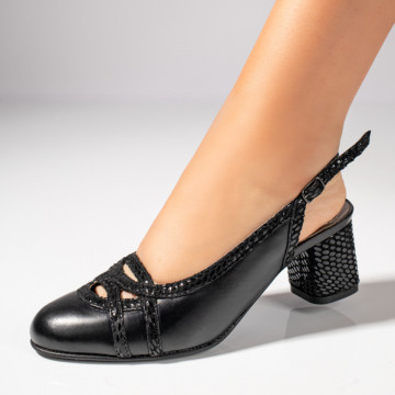 Sandale dama cu toc gros negre din Piele naturala MOD11391, 1, modlet.ro