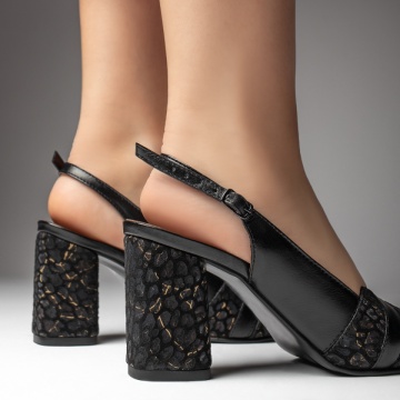 Sandale dama cu toc gros negre din Piele naturala MOD13450, 4, modlet.ro