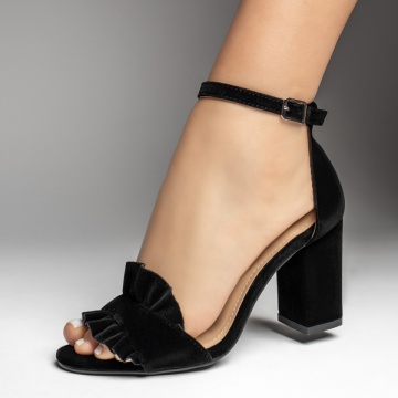 Sandale cu toc gros, Sandale dama cu toc gros negru suede LIA101, modlet.ro