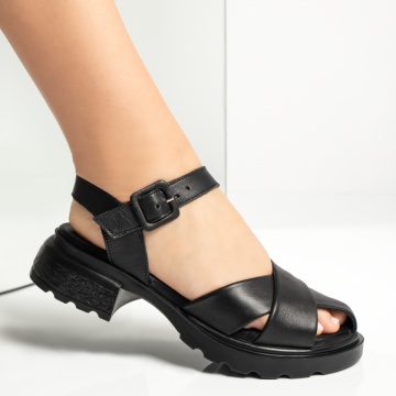 Sandale dama cu toc gros si bareta negre dn Piele naturala ZEF13630, 4, zeforia.ro