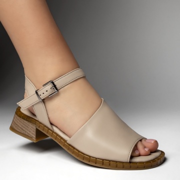 Sandale dama cu toc mic si bareta bej din Piele naturala MOD13422, 4, modlet.ro