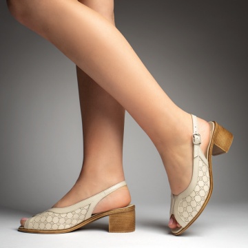 Sandale dama cu toc si perforatii bej din Piele naturala MOD13428, 4, modlet.ro