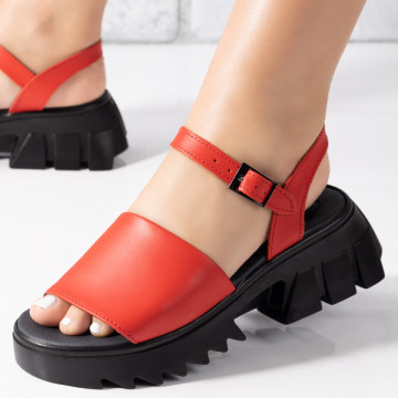 Sandale dama rosii cu talpa groasa neagra din Piele naturala MOD08908, 2, modlet.ro
