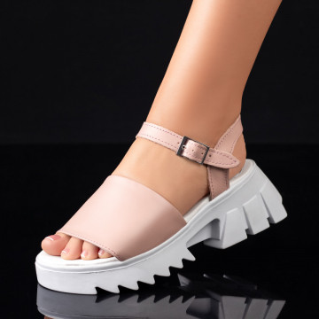 Sandale dama roz pal cu talpa groasa alba din Piele naturala MOD08908, 2, modlet.ro