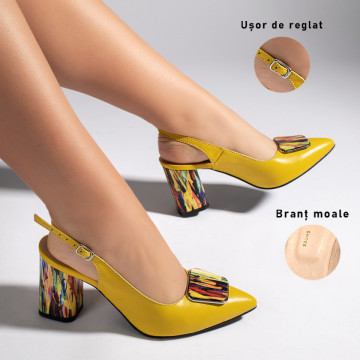 Sandale galbene dama cu toc gros si accesoriu MOD11258, 3, modlet.ro