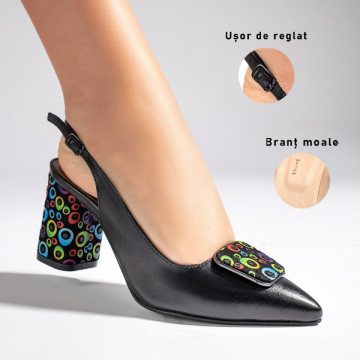 Sandale negre dama cu toc gros si accesoriu MOD11258, 3, modlet.ro
