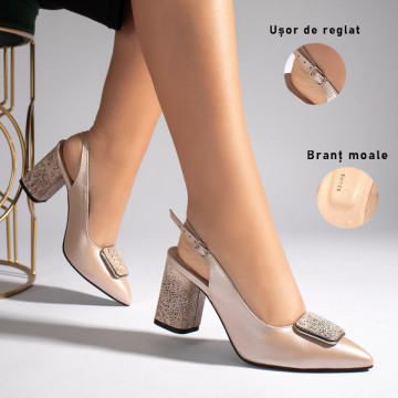 Sandale nude dama cu toc gros si accesoriu MOD11258, 3, modlet.ro