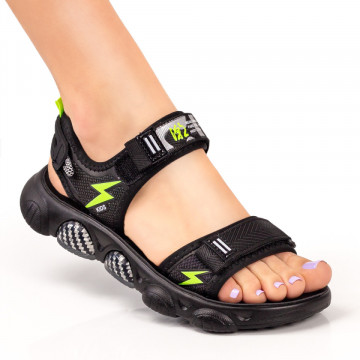 Sandale sport si inchidere cu scai negru cu verde MOD04817, 1, modlet.ro