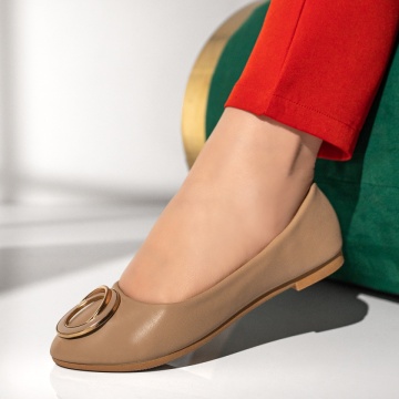 Balerini dama cu accesoriu metalic khaki MOD11206, 2, modlet.ro