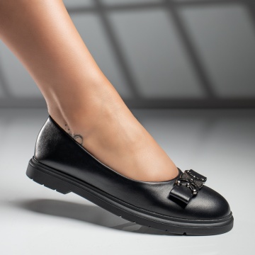Balerini dama cu fundita si accesoriu metalic negri MOD11659, 4, modlet.ro