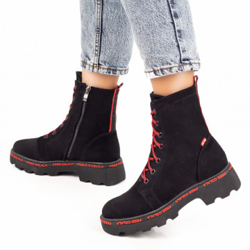 Bocanci cu talpa groasa negru cu rosu suede de dama MOD07151, 2, modlet.ro