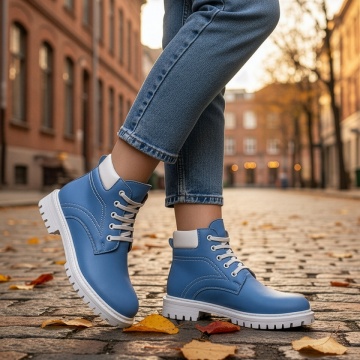 Ghete Dama, Bocanci dama albastri cu siret din Piele naturala MOD07612, modlet.ro