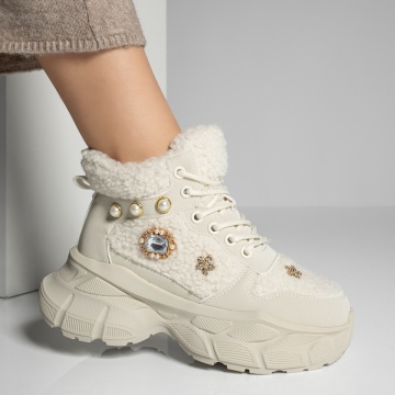Bocanci dama cu accesorii metalice bej MOD12276, 4, modlet.ro