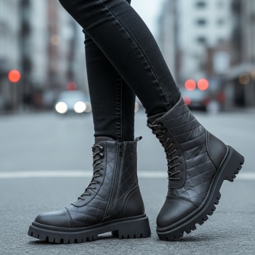 Bocanci dama cu siret si fermoar gri MOD02675, 2, modlet.ro