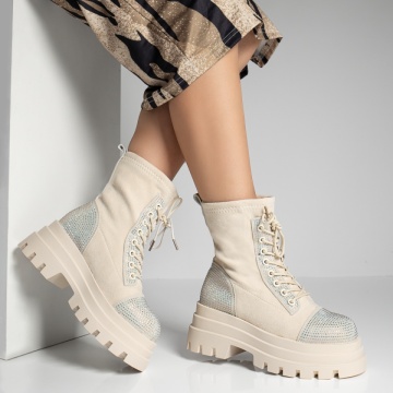 Bocanci dama cu siret si pietre aplicate bej suede MOD12264, 3, modlet.ro