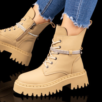 Bocanci dama khaki cu strasuri decorative MOD10451, 2, modlet.ro