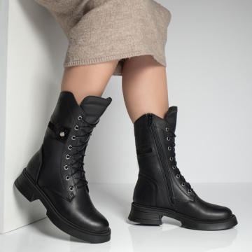 Bocanci dama negri cu siret si fermoar din Piele naturala MOD09642, 4, modlet.ro