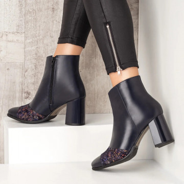 Botine dama albastre cu imprimeu din Piele naturala MOD07544, 4, modlet.ro