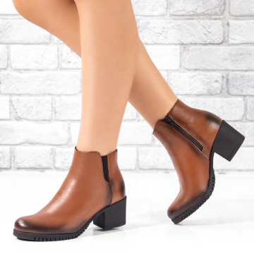 Botine dama cu toc gros maro din Piele naturala MOD10393, 2, modlet.ro