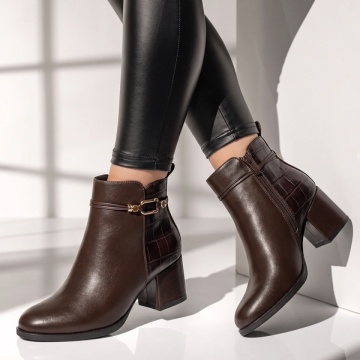 Botine dama cu toc gros maro LILI34, 3, modlet.ro