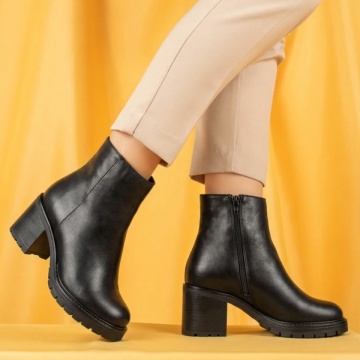 Botine dama cu toc gros negre din Piele naturala BIA31, 3, modlet.ro