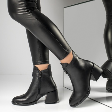 Botine dama cu toc gros negre din Piele naturala MOD12324, 2, modlet.ro