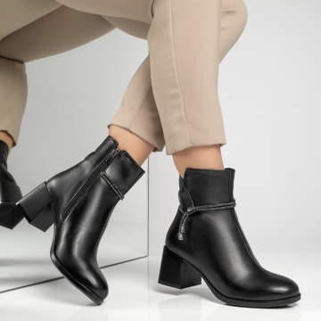 Botine dama cu toc gros negre din Piele Naturala MOD12452, 3, modlet.ro
